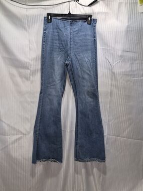 No Boundaries Medium Light Blue Flare Jeans with Raw Hem